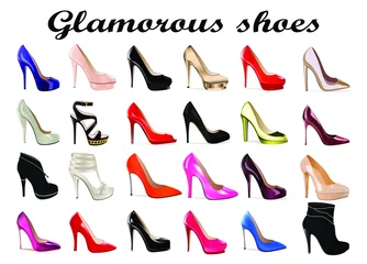 Muurstickers Illustration set of female glamorous high heel shoes © Olga Naidenova