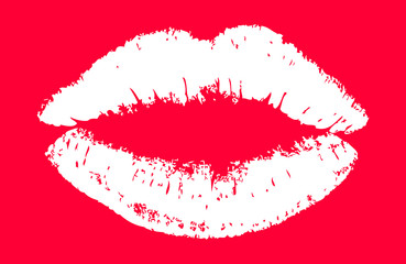 White. Vector illustration on marsala red background. Vector illustration of the lips of a sexy doodle woman expressing various emotions, such as a smile, a kiss. EPS