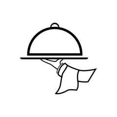 Restaurant cloche in hand the waiter icon flat 