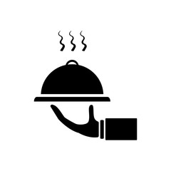 Fototapeta premium Restaurant cloche in hand the waiter icon flat 