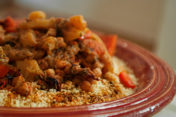 Close-up of a traditional Moroccan couscous made from mussels
