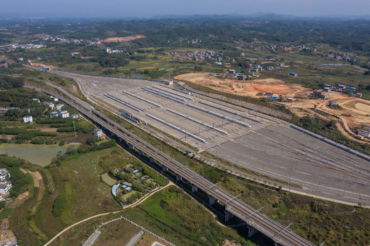 Aerial Photography Bullet High-speed Train Inspection Site And Orbital Aerial View, China