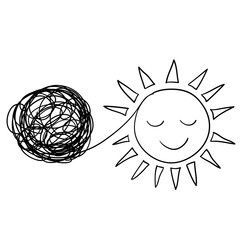 Fototapeta Tangled and unraveled circle and sun icon symbol for Personal growth, development, evolution. tangle, insight, mentor,Coaching, training, brainstorm,hand drawn doodle style obraz