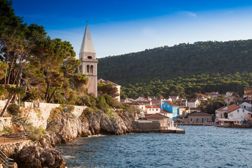 Naklejka na ściany i meble View of the port entrance of Veli Losinj, island Cres, Croatia, Kvarner Gulf, Adriatic Sea, Croatia