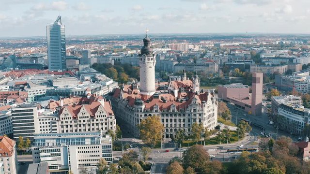 Top panoramic view over Leipzig in Saxony, Germany on a sunny day