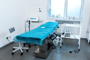 The interior of the operating room in the clinic for the removal of moles and birthmarks