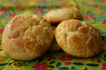 cornmeal bread on colorful tablecloth
