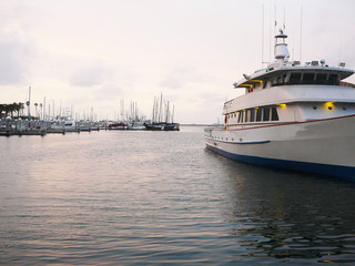 Naklejka premium White yacht docked in the Marina
