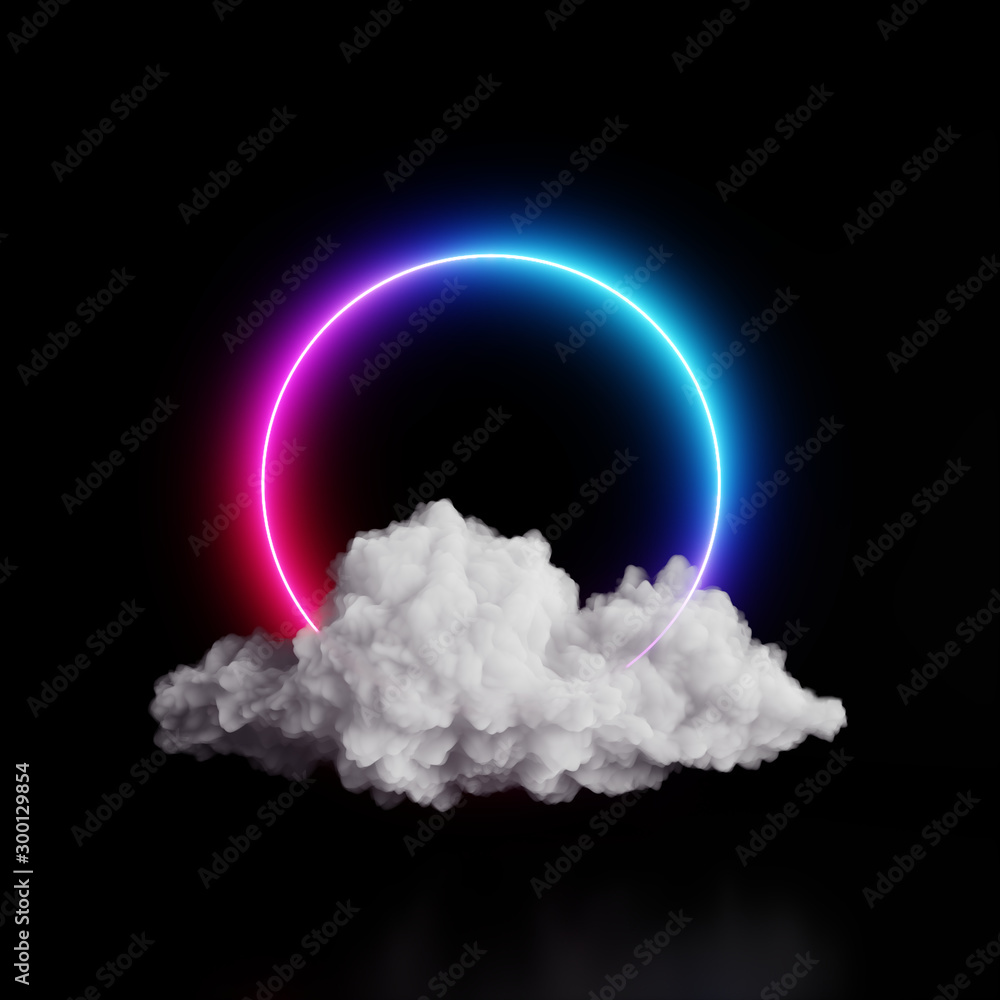 Poster neon lights abstract background with cloud. 3d rendering