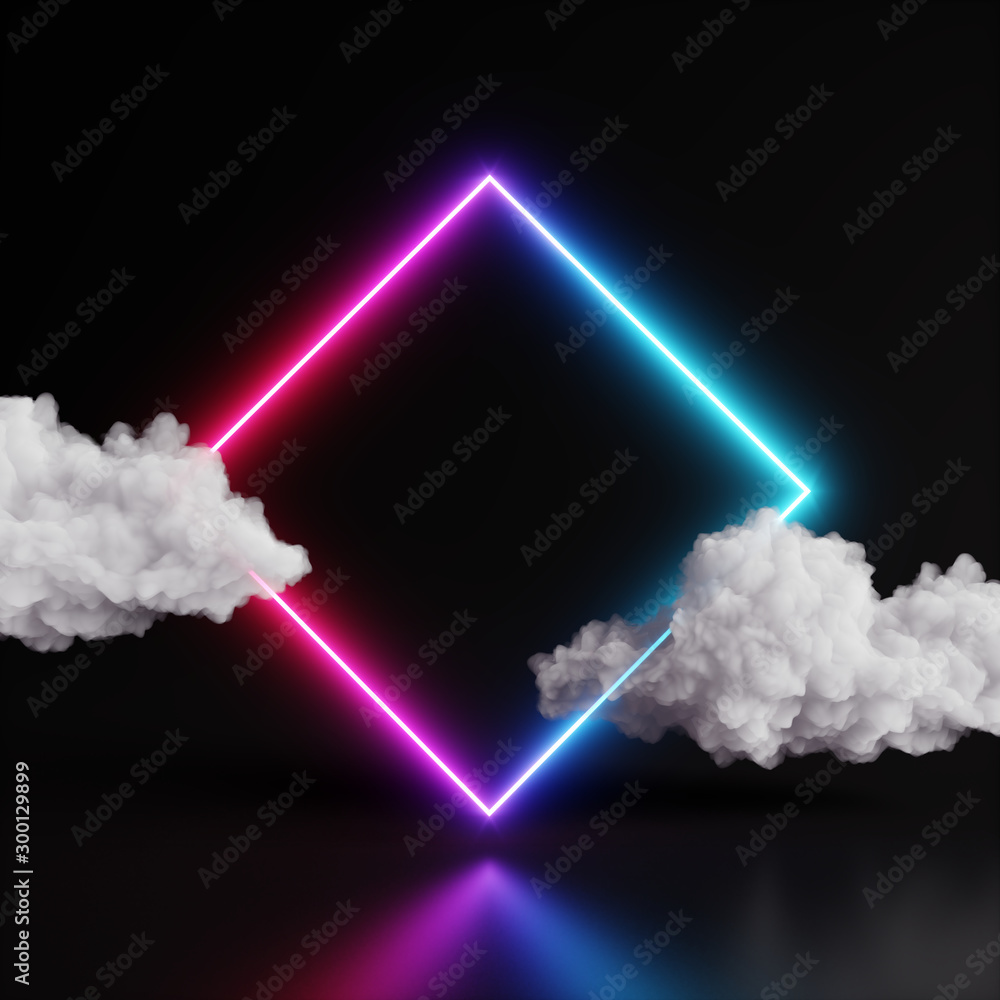 Poster neon lights abstract background with cloud. 3d rendering