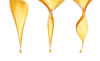 Golden Fuel oil or Olive oil drop isolated on white background, 3d rendering.