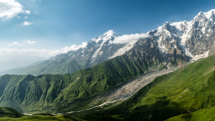 Fototapeta premium Caucasus glacier moraine valley, Main Caucasus ridge, Adishi, Svaneti, Georgia