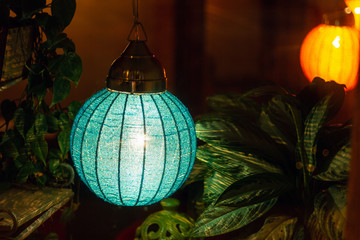 Obraz premium green lamp night light interior. decorative vintage ball lantern