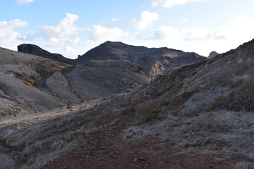 Hiking trail to Sao Lourenco with mountains in background in Madeira, Portugal