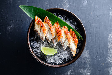 eel fillet on ice - serve sashimi in an expensive restaurant