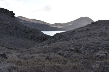  Hiking trail to Sao Lourenco with the blue ocean in Madeira, Portugal