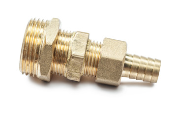 big brass plumber fixture pipe fitting isolated on white