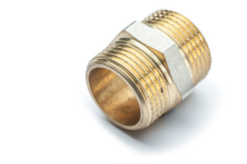 brass plumber fixture pipe fitting isolated on white