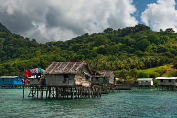 Fototapeta na wymiar Malaysia. A Gypsy fishing village on one of the many islets on the East coast of Borneo.