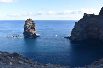 Hiking trail to Sao Lourenco with the blue ocean in Madeira, Portugal