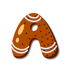 Cute letter A in form of cookies. Glazed Christmas food gingerbread. Sweet biscuit alphabet with frosting. Figures decorated icing sugar Isolated on white background. Flat style vector illustration.