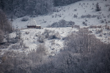 Beautiful beginning of winter in rural Transylvania, Romania.