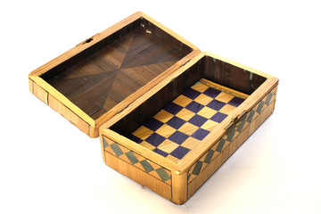 Antique Wooden Storage Box on White Background