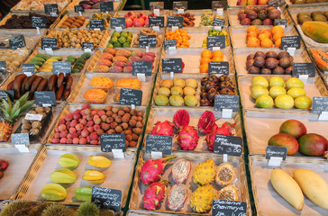 fresh fruits at a Fruit stand in a local market in Austria