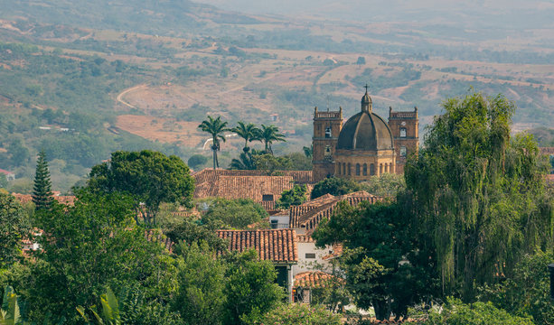 View over the roofs of Barichara with the Cathedral