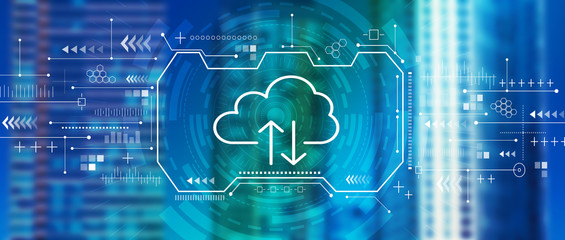 Cloud computing with downtown San Francisco skyline buildings