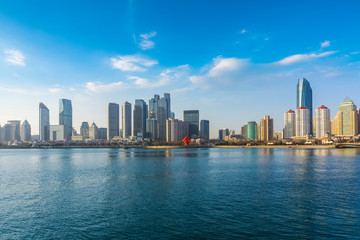 Qingdao coastline architectural landscape and urban skyline..