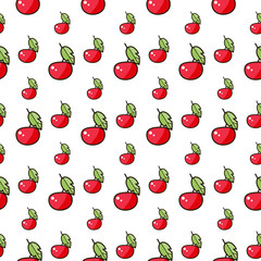 Seamless canvas. Set of cute kawaii cherries. Smiling sweets.