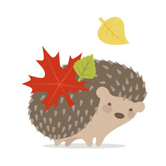 Vector image of autumn leaves and hedgehog