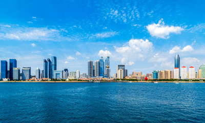 Qingdao coastline architectural landscape and urban skyline..