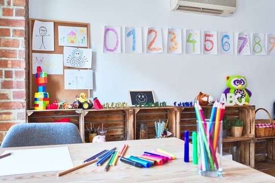 Beautiful games corner and desk at kindergarten - Powered by Adobe