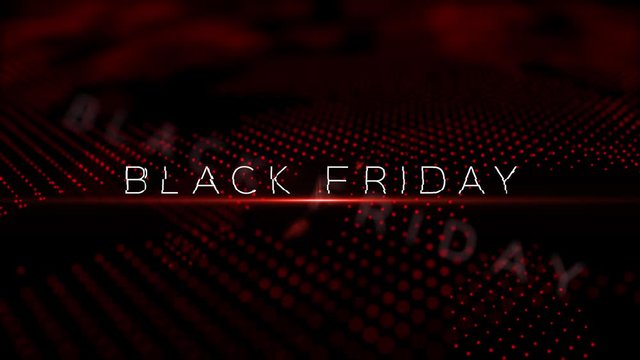 Black Friday modern intro text 3D animation with lens flare and depth of field focus blur	