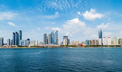 Qingdao coastline architectural landscape and urban skyline..