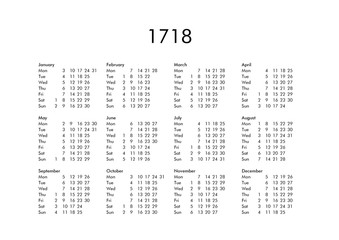 Calendar of year 1718