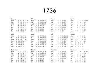 Calendar of year 1736