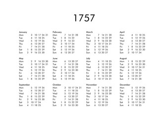 Calendar of year 1757