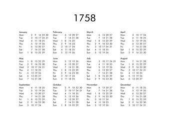 Calendar of year 1758