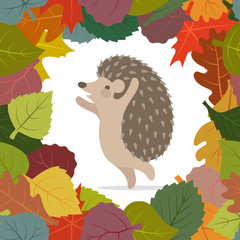 Vector image of autumn leaves and hedgehog - 300140424