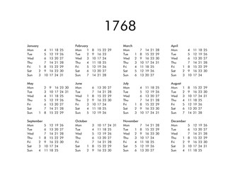 Calendar of year 1768 - obrazy, fototapety, plakaty