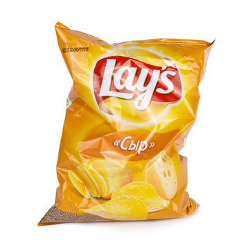 ULAN-UDE, RUSSIA - September 23, 2019: A Bag Of Lays Classic Potato Chips On An Isolated Background.