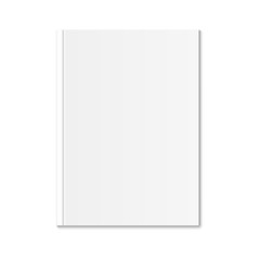 Realistic blank white book cover with shadow. 3d vertical notebook mock up isolated on white background.
