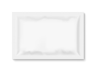 Horizontal blank plastic package for face mask. Realistic vector template isolated on white background with shadow. 
