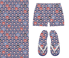 Vector seamless pattern of hedgehogs. Mens boxer briefs and slippers - 300142049