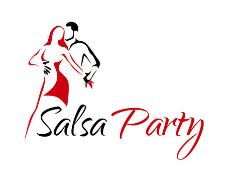 Salsa latino dance logo. Dancing couple man and woman vector illustration, icon for dancing school, party, lessons