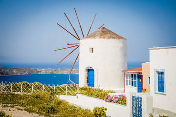 Windmill in Oia village on Santorini island, Greece