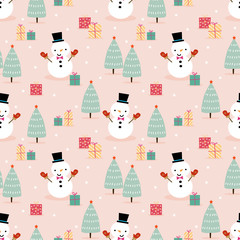 Cute Snowman in Christmas season seamless pattern